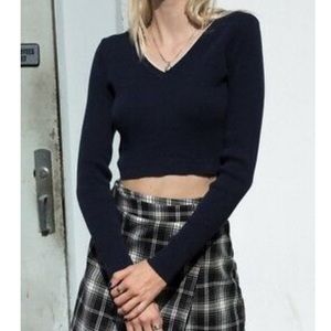 Ribbed Fitted Cotton Crop V Neck Milena Sweater